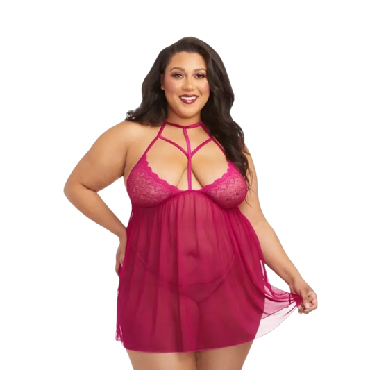 Strappy Babydoll w/ G-String - Raspberry